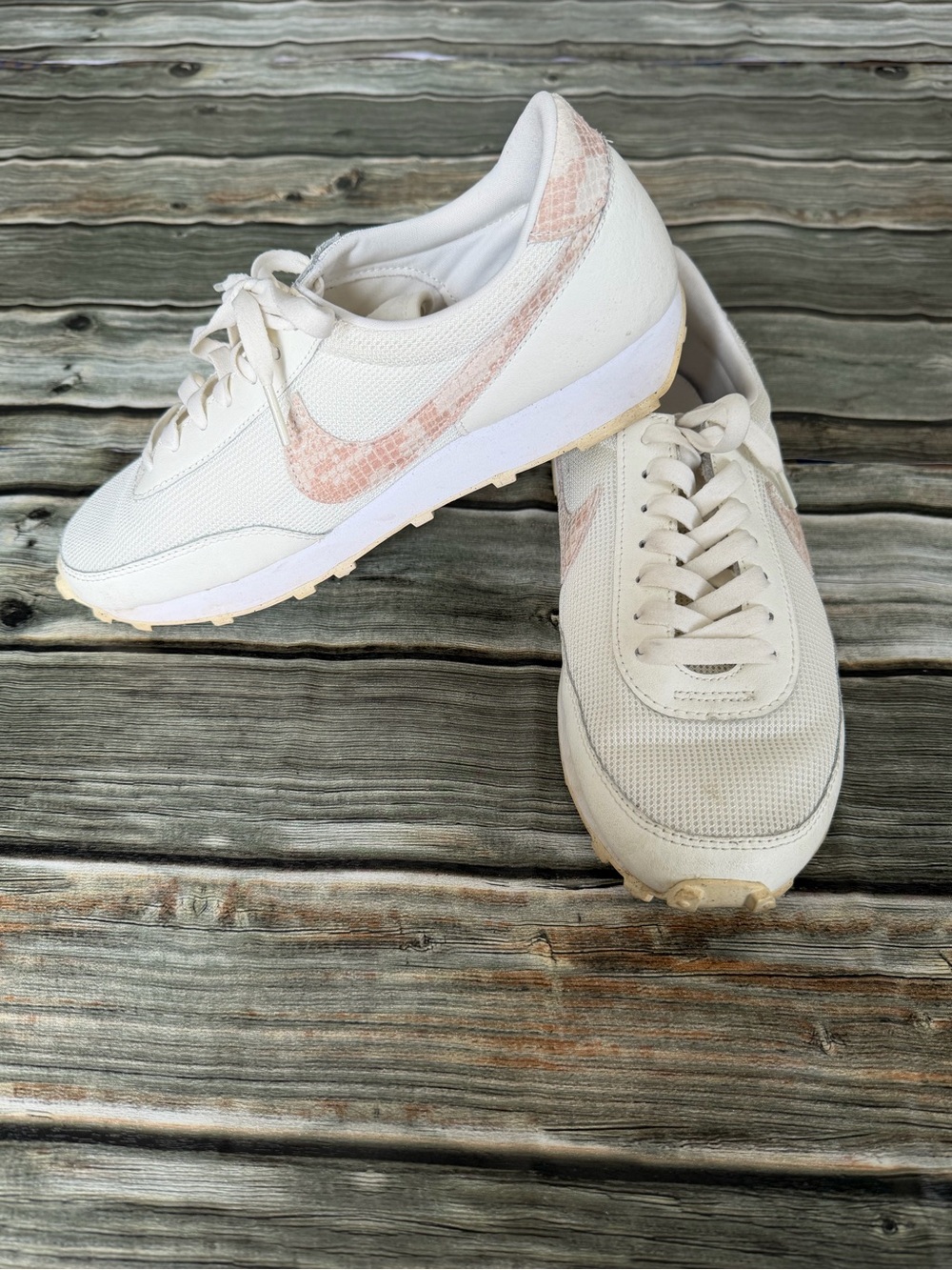 Nike Women's White Sneakers with Blush Pink, Faux Snakeskin Swoosh - Picture 2 of 7